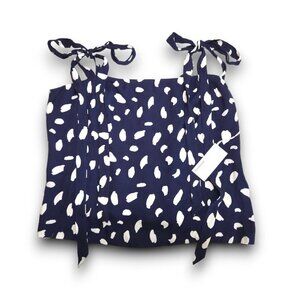 Reformation Ellora Tie Shoulder Blouse Navy Splatter